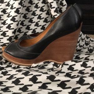 Michael Kors black peep toe wedges